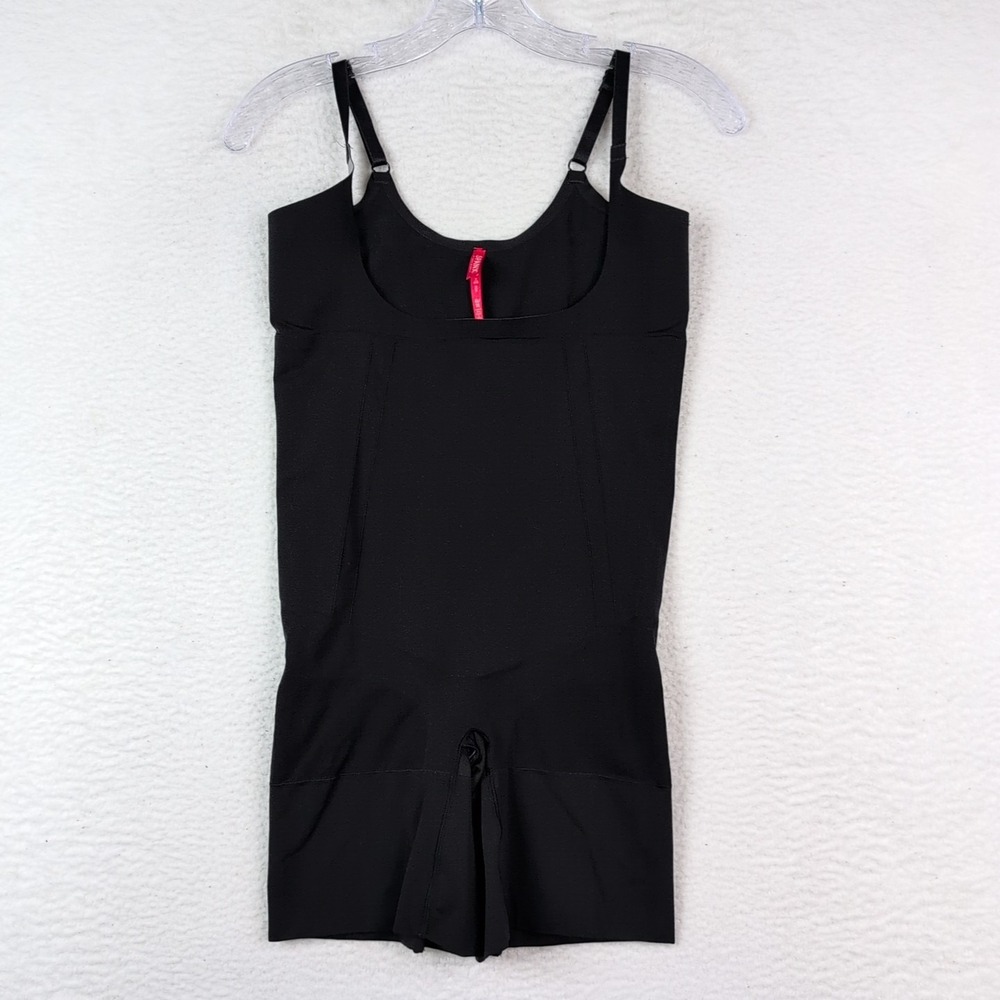 Spanx OnCore Open Bust Mid Thigh Bodysuit Sz XL Black Shapewear SpanxSculpt
